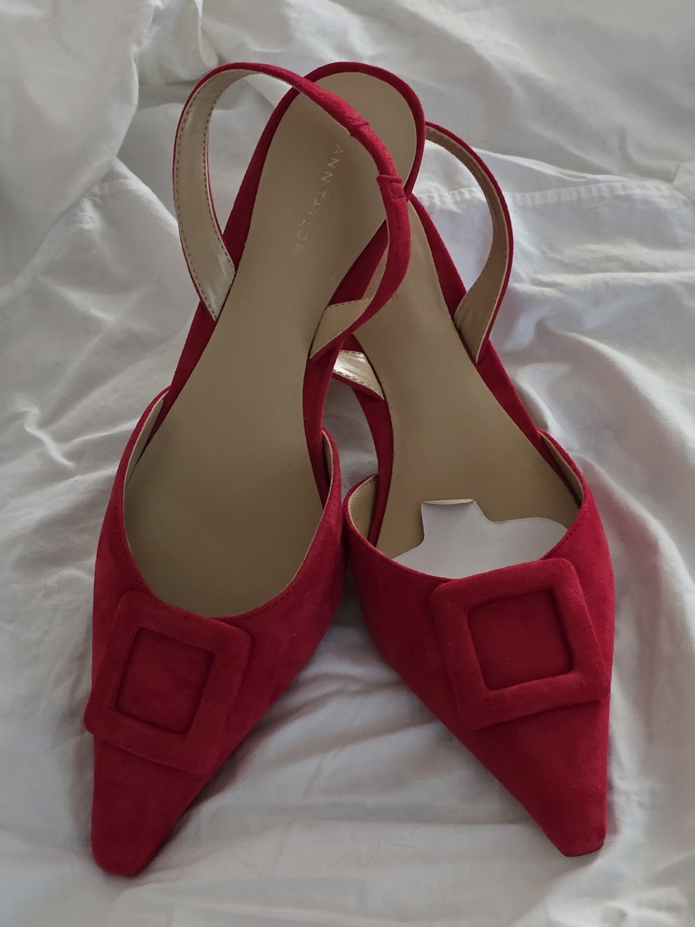 Ann Taylor Red Suede Pointed Slingback Flats